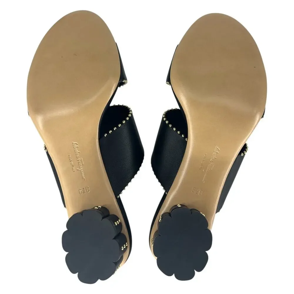 Salvatore Ferragamo Black Belluno Studs Slide Two-Strap Mule - Picture 13 of 14
